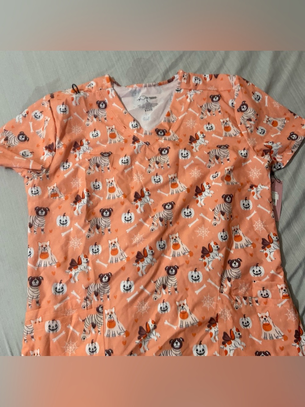 Diamond Supply Co. Women's Peach Halloween Puppy Print Pajama Top